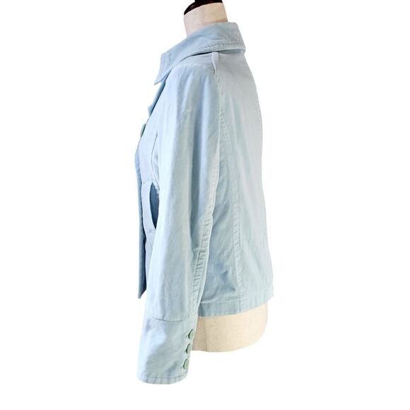MODA INTERNATIONAL Velvet Jacket Double Breasted Pastel Blue Cropped Size XS - Picture 4 of 11